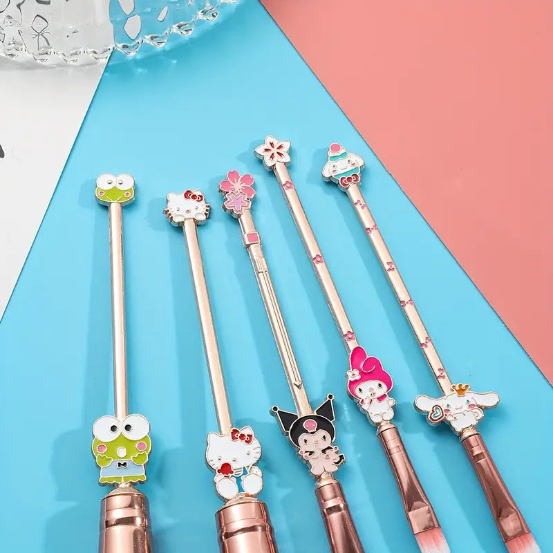 5pcs/Set Cartoon Hello Kitty Makeup Brush Kawaii Cinnamoroll Melody Kuromi Eye Shadow Highlighter Foundation Beauty Tools