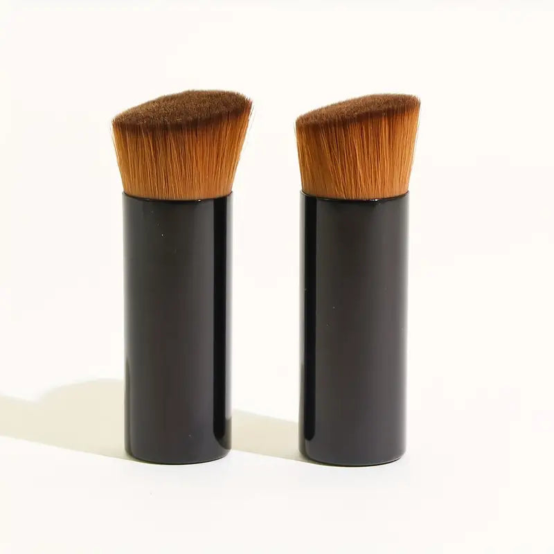 1pc Liquid Foundation Brush Aluminum Tube Flat Top Slant Head Loose Powder Foundation Makeup Brush With Short Handle