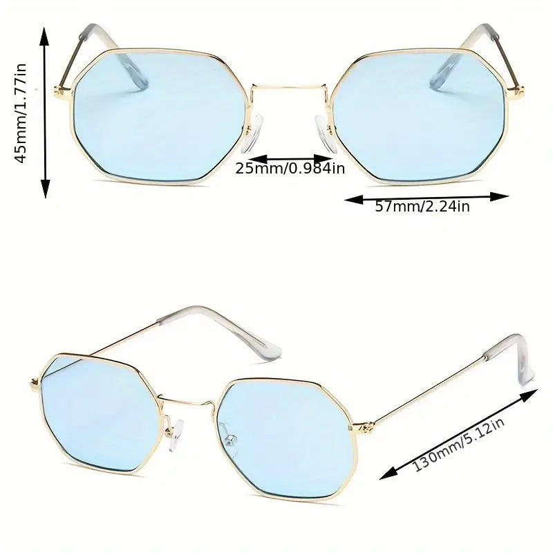 Polygon Metal Frame Sunglasses For Women Retro Tinted Fashion Anti Glare Sun Shades For Vacation Beach Party