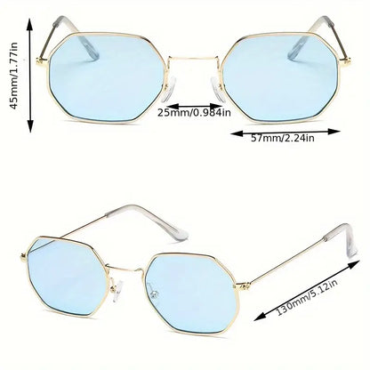 Polygon Metal Frame Sunglasses For Women Retro Tinted Fashion Anti Glare Sun Shades For Vacation Beach Party