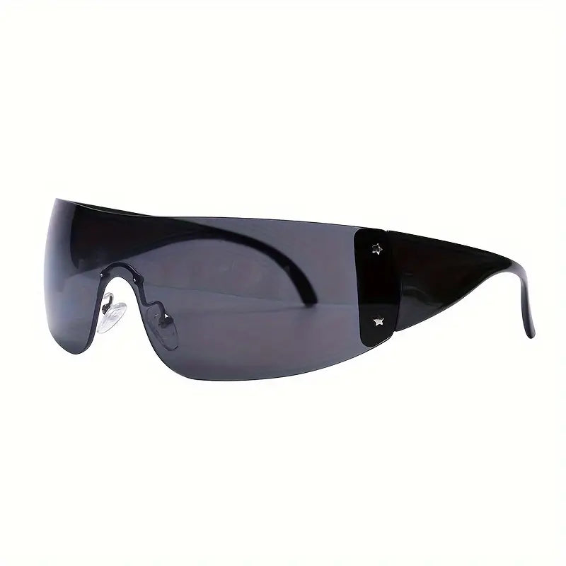 Y2K Fashion Trendy Rimless Mirrored One Piece Lens Sunglasses