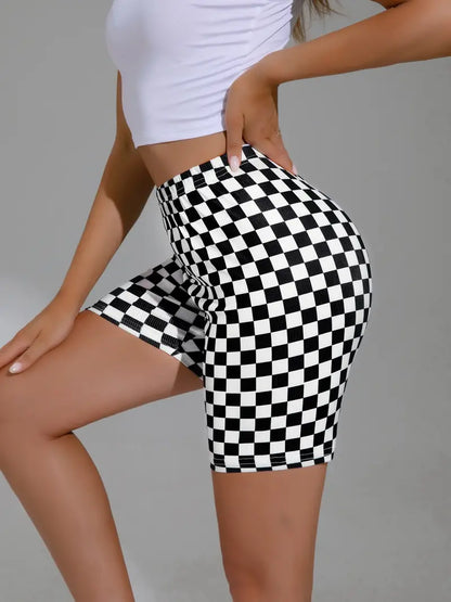 Women's Checkerboard Print Sports Shorts - Perfect for Summer Running and Fitness Activities