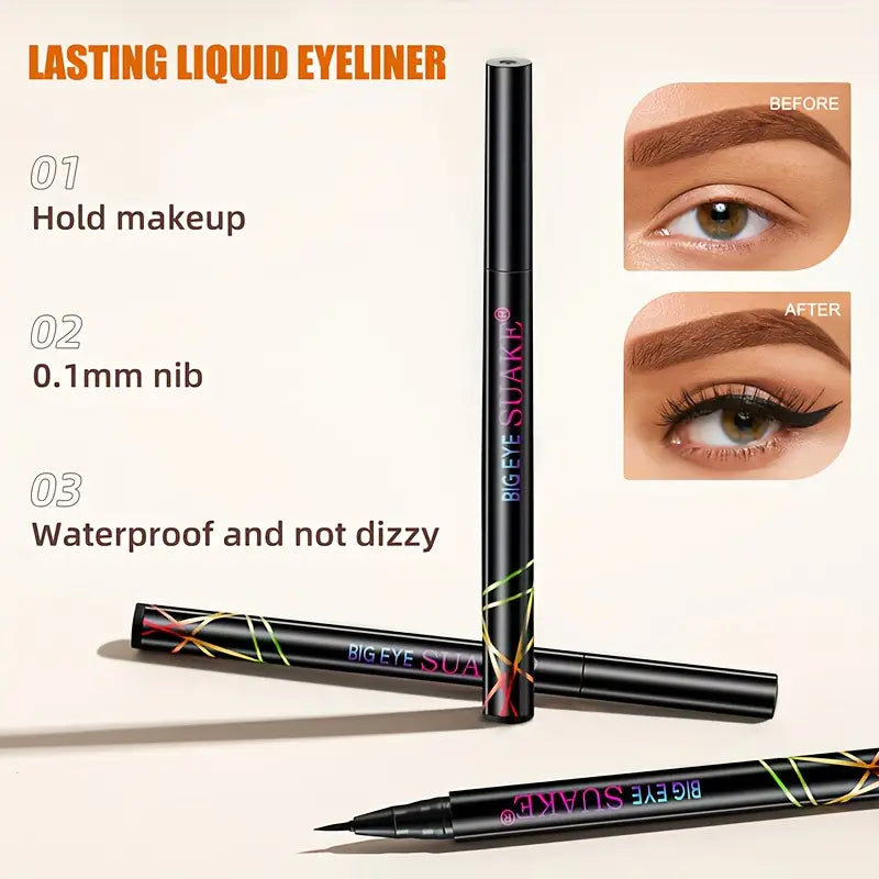 Waterproof & Vegan Black Liquid Eyeliner Pen - Smudge-Proof, Sweatproof, Long-Lasting, Fast-Drying & Formaldehyde-Free