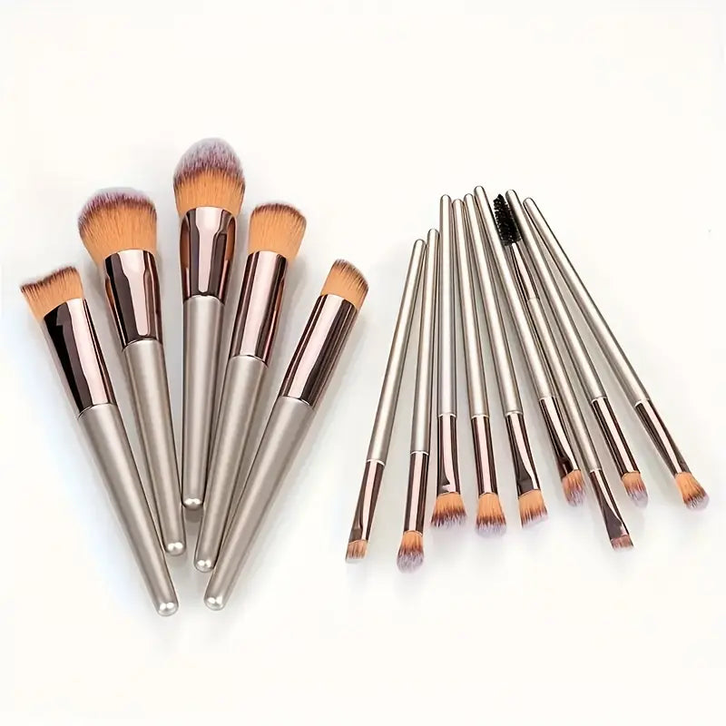 14pcs Professional Makeup Brushes Kit For Face Highlighter Powder Blush Contour Eyeshadow Eyebrow Concealer Blending Complete Function Face Eye Lip Makeup Brush Set For Makeup Beginner