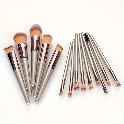 14pcs Professional Makeup Brushes Kit For Face Highlighter Powder Blush Contour Eyeshadow Eyebrow Concealer Blending Complete Function Face Eye Lip Makeup Brush Set For Makeup Beginner