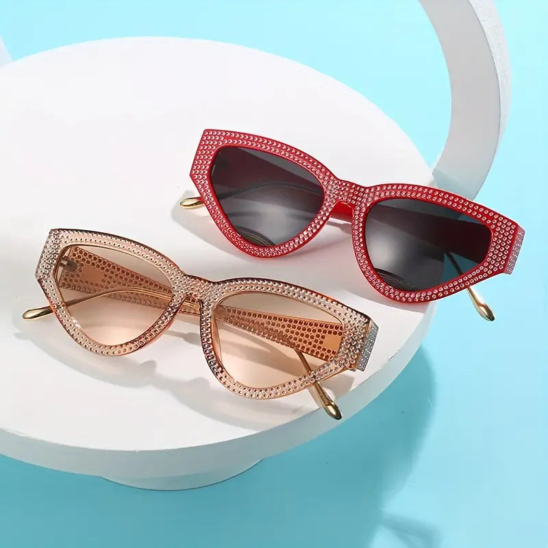 Y2K Rhinestone Cat Eye Fashion Sunglasses For Women Men Casual Candy Color Glasses For Summer Beach Party, UV400