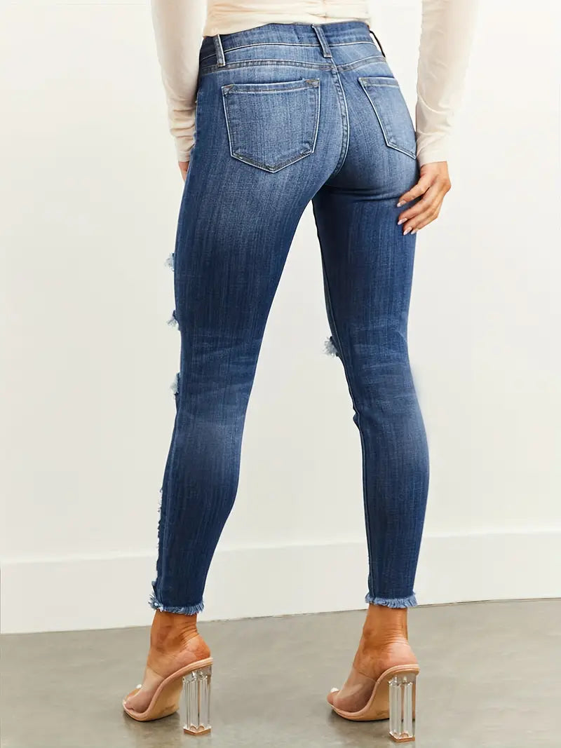 Women's Denim Jeans & Clothing: Ripped Raw Hem Distressed Cropped Jeans with Natural Waist & Slim Fit for a Casual Look