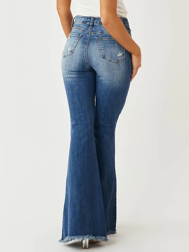 Women's Vintage Distressed Ripped Bell Bottom Jeans - Get the Look Now!