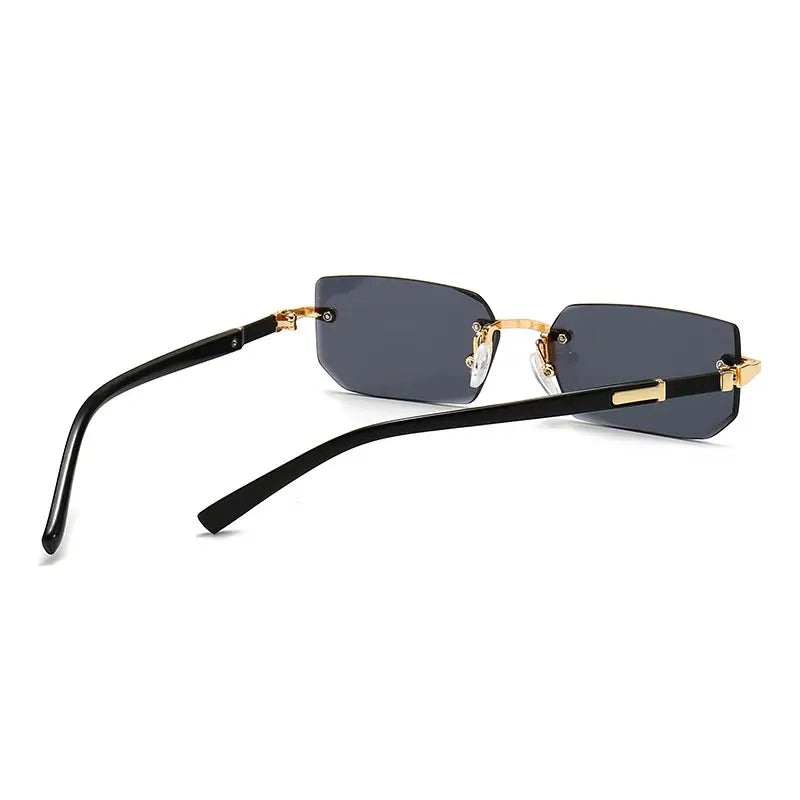 Mens Square Rimless Golden Frame Black Hip Hop Sunglasses Vintage Stylish Design Square Sunglasses