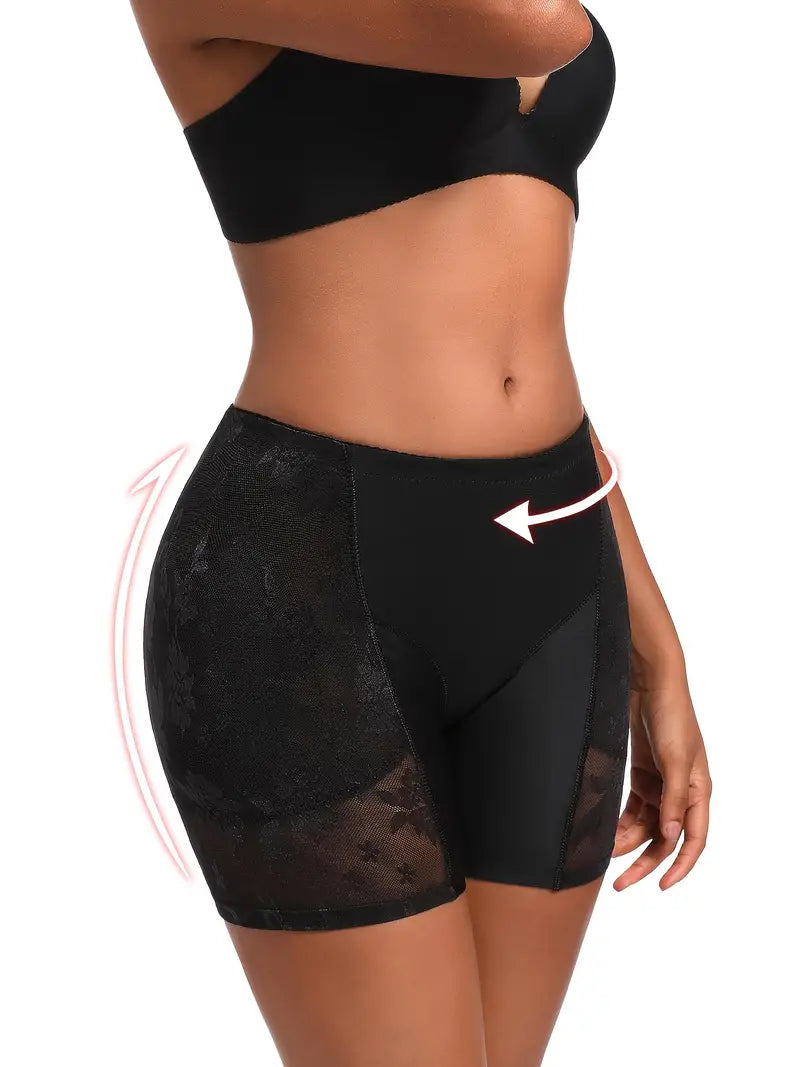 Floral Pattern Mesh Stitching Shaping Shorts, Tummy Control Compression Butt Lifting Shorts, Women's Underwear & Shapewear