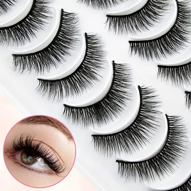 10 Pairs Natural False Eyelashes, Fluffy Cross Thick Eyelashes, Faux Mink False Eyelashes