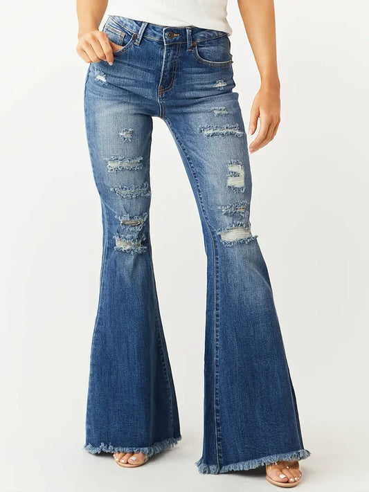 Women's Vintage Distressed Ripped Bell Bottom Jeans - Get the Look Now!