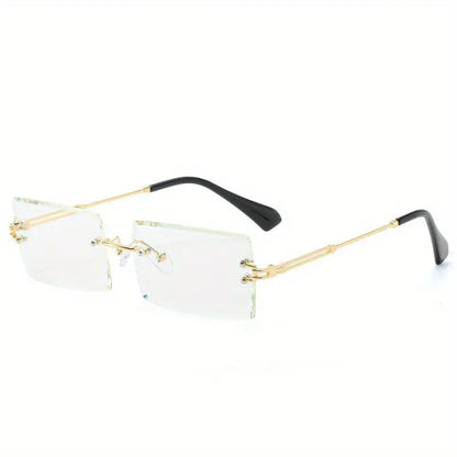 Vintage Rimless Rectangle Sunglasses For Women Tinted Lens Golden Metal Frameless Vintage Square Glasses Protection