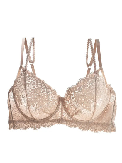 Bralette sexy grande taille : bordure jacquard florale pour femme, semi-transparente et légèrement extensible pour plus de confort et de style. 