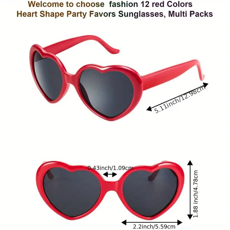 12pcs, Neon Colors Heart Shape Sunglasses For Women Party Favors And Festival