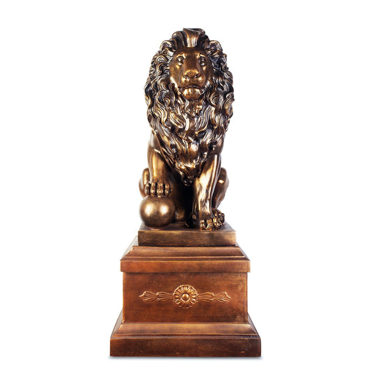 Lion with Left Ball Antique Bronze with Polished Accents