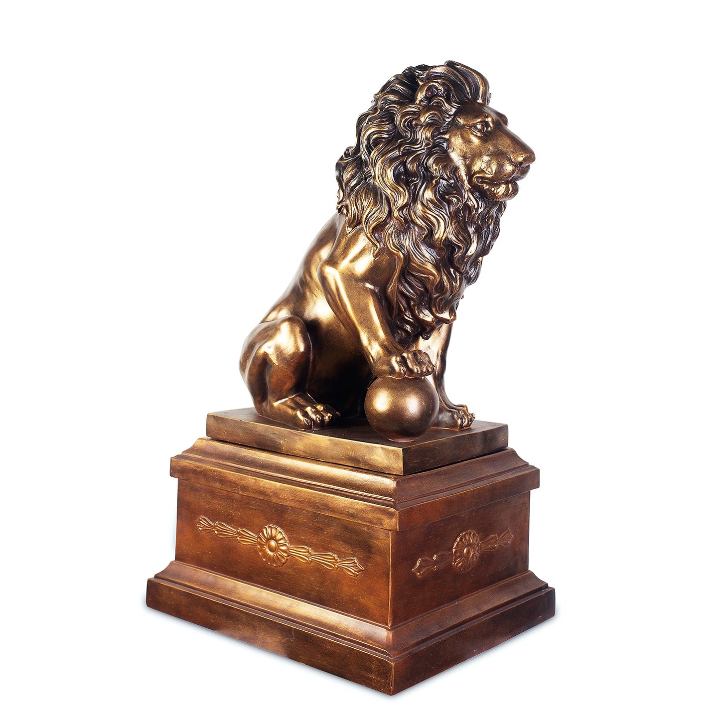 Lion with Left Ball Antique Bronze with Polished Accents