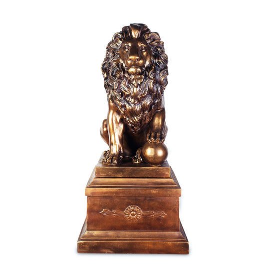 Lion with Right Ball Antique Bronze with Polished Accents