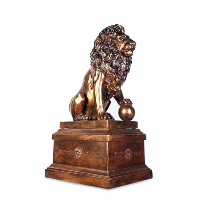 Lion with Right Ball Antique Bronze with Polished Accents