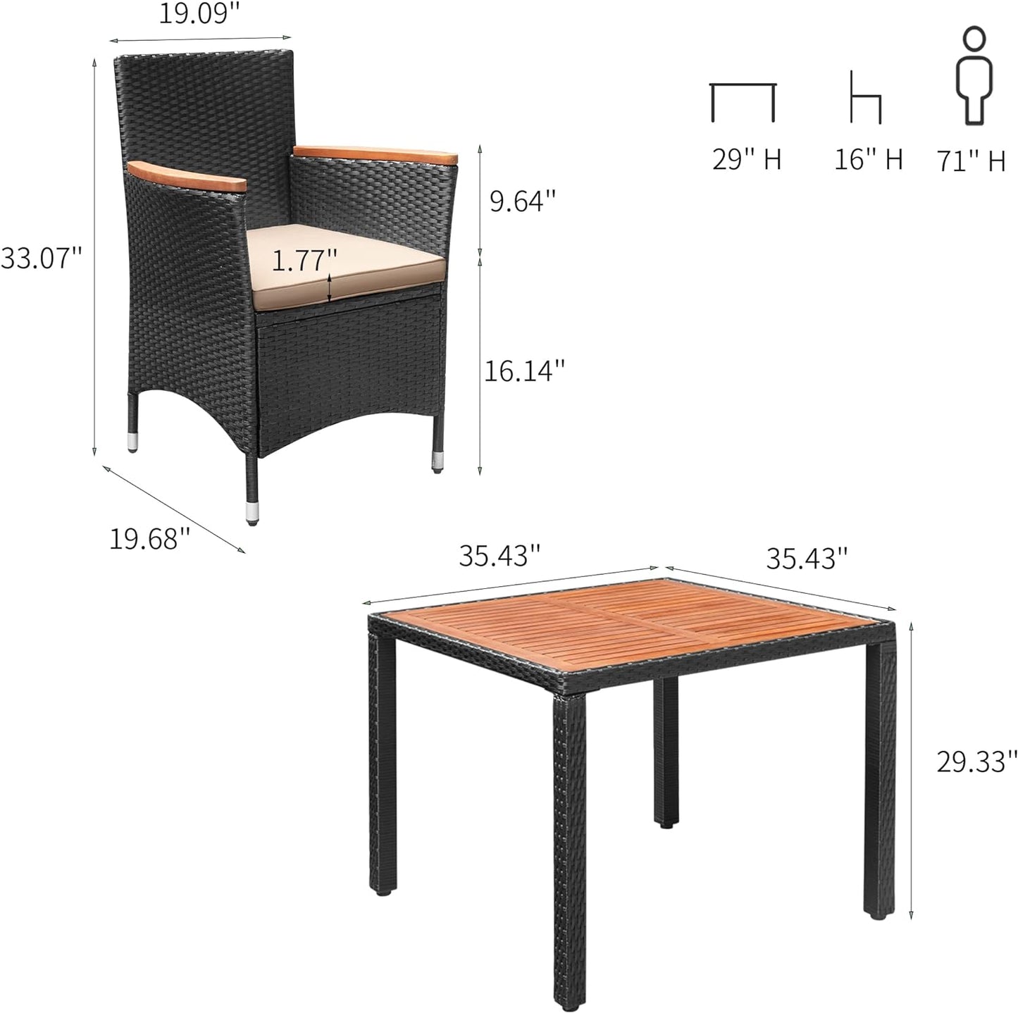 5-7 Piece Wicker Patio Dining Set Outdoor Acacia Wood Table and Chairs with Soft Cushions Furniture for Deck, Backyard, Garden