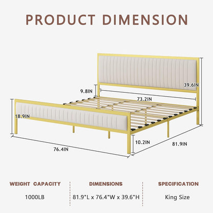 Cadre de lit king size en velours, lit rembourré avec lumières LED 