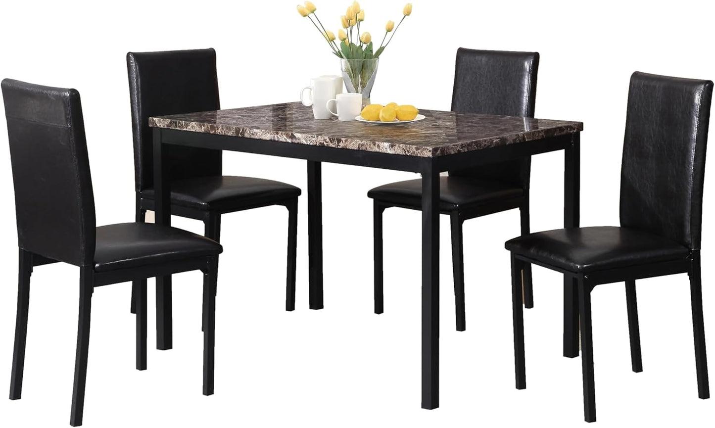 5 Piece Metal Dining Set with Laminated Faux Marble Top - Black