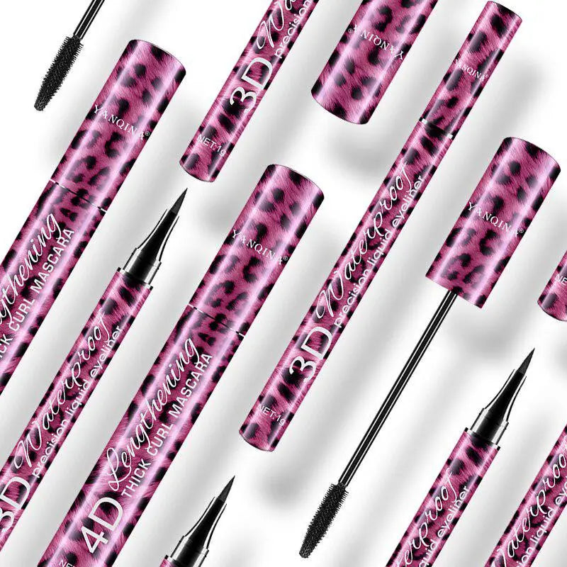 Ensemble de maquillage léopard Mascara noir + stylo eye-liner Mascaras en fibre 4D imperméables 