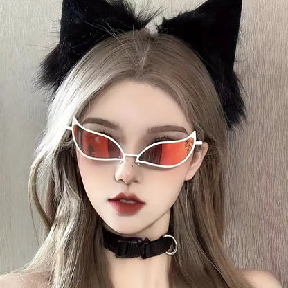 Y2K Cat Eye Sunglasses For Women Anime Mirrored Fashion Anti Glare Sun Shades Props For Costume Party Club