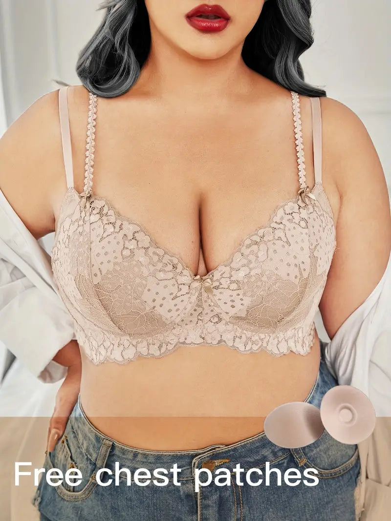 Bralette sexy grande taille : bordure jacquard florale pour femme, semi-transparente et légèrement extensible pour plus de confort et de style. 