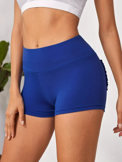 Look Sexy & Feel Comfortable in These Blue Ruched Biker Shorts - Women's Activewear With Pockets!