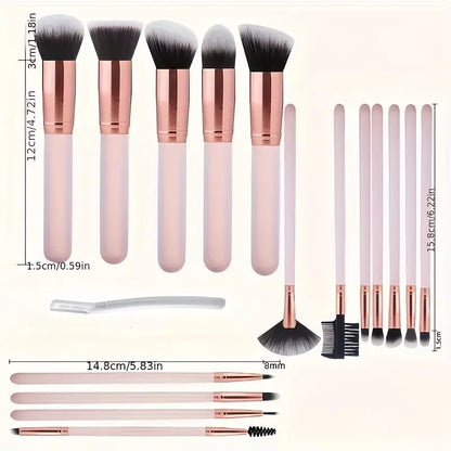 16pcs Makeup Brush Set & Eyebrow Razor, Premium Synthetic Foundation Brush Blending Face Powder Eyeshadow Concealer Makeup Brush Tool Eyebrow Shaper Trimmer, Pink