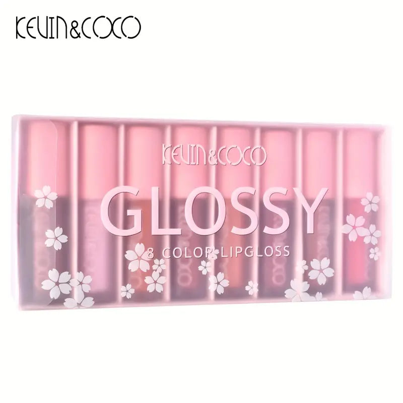 8 Color PVC Lip Gloss Set Box , Soft Velvet Matte Lip Glaze , Smudge Proof Long Lasting Cosmetics For Girls And Women