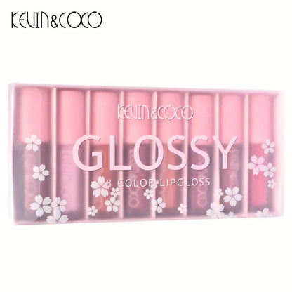 8 Color PVC Lip Gloss Set Box , Soft Velvet Matte Lip Glaze , Smudge Proof Long Lasting Cosmetics For Girls And Women