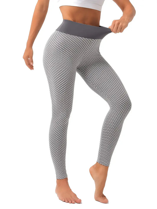 Sexy Honeycomb Yoga Leggings, Slim Fitted High Stretch Workout Fitness Gym Pants, Women's Activewear