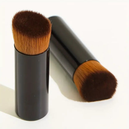 1pc Liquid Foundation Brush Aluminum Tube Flat Top Slant Head Loose Powder Foundation Makeup Brush With Short Handle