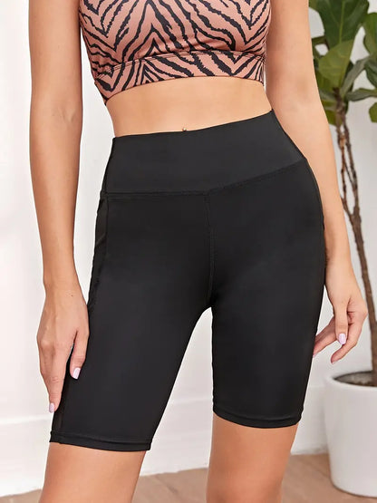 Women's Sexy Black Mesh Stitched Biker Shorts - Breathable, Moisture-Wicking Activewear for Yoga & Fitness!