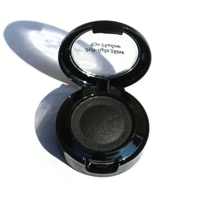 Monochrome Black Eyeshadow Powder, Black Smokey Makeup For Festival And Stage, Pearly Brightening Glitter Shimmer Contouring Eyeshadow, Double Decked With Brush