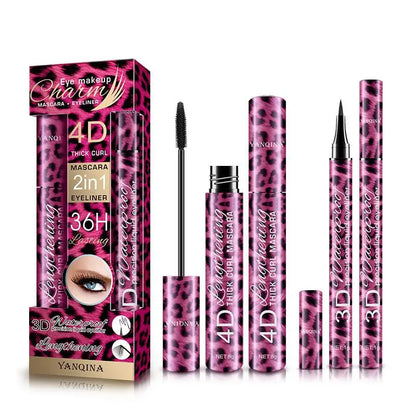 Ensemble de maquillage léopard Mascara noir + stylo eye-liner Mascaras en fibre 4D imperméables 