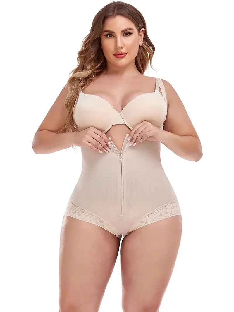 Look and Feel Your Best with Plus Size Basic Shapewear - Women's Plus Solid Buckle Front Zipper Bodysuit Shapewear!