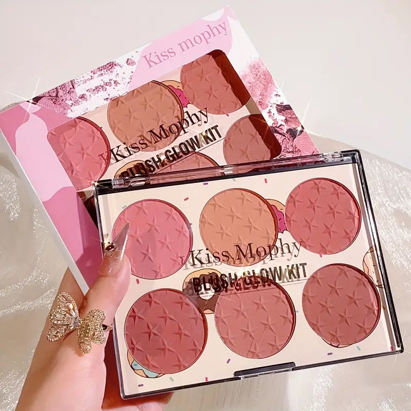 6-Color Matte Blush Palette for All Skin Tones - Waterproof, Long-lasting, Hypoallergenic, Coral/Pink/Red Shades & Cruelty-Free