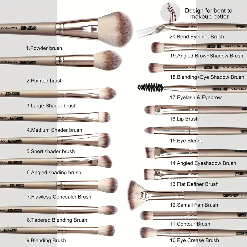 Unscented All-in-One 20-Piece Professional Makeup Brush Set: Perfect for Foundation, Blush, Eyeshadow - Nylon Bristles, ABS Rod, Ideal for Travel and Suitable for All Skin Types