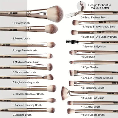 Unscented All-in-One 20-Piece Professional Makeup Brush Set: Perfect for Foundation, Blush, Eyeshadow - Nylon Bristles, ABS Rod, Ideal for Travel and Suitable for All Skin Types