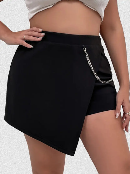 Women's Plus Size Y2K Skort with Metal Chain Decor - Asymmetric Design for Maximum Comfort & Style!