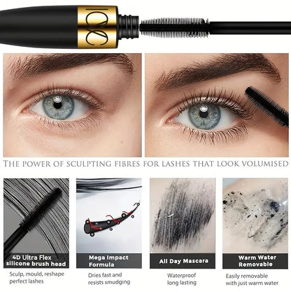 Mascara volume ultra noir avec cils en fibres, maquillage de cils imperméable, longue durée et anti-taches 