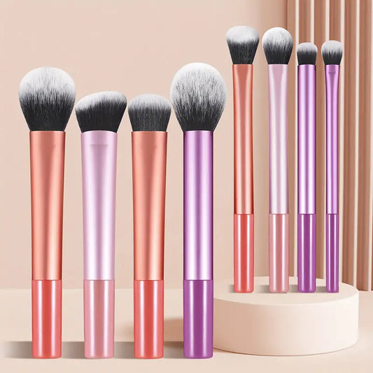 8-Piece Portable & Multi-Functional Makeup Brush Set - Soft Nylon Bristles, Durable ABS Plastic Rod, Suitable for All Skin Types - Enhance Your Beauty Routine