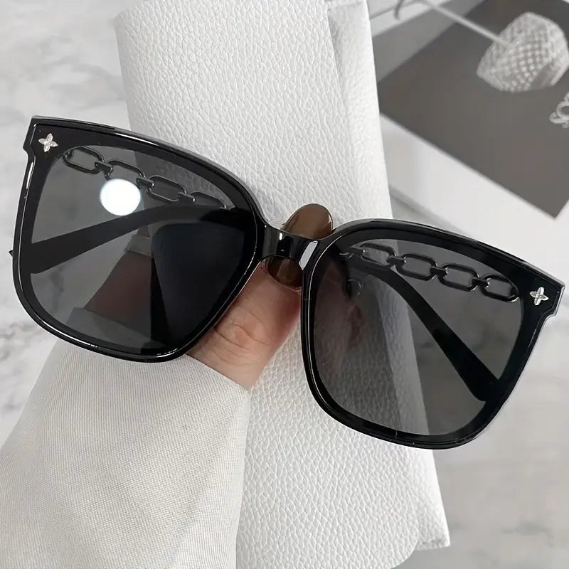 Trendy Chain Square Retro Street Sunglasses, Versatile Fashionable UV Protection Sunglasses For Outdoor Activities