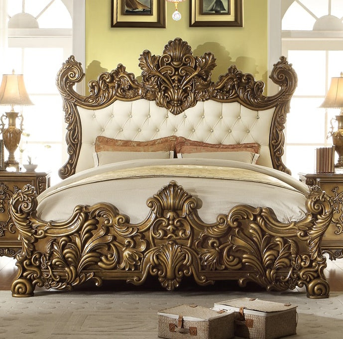 Eastern King Bed in Metallic Antique Gold and Perfect Brown