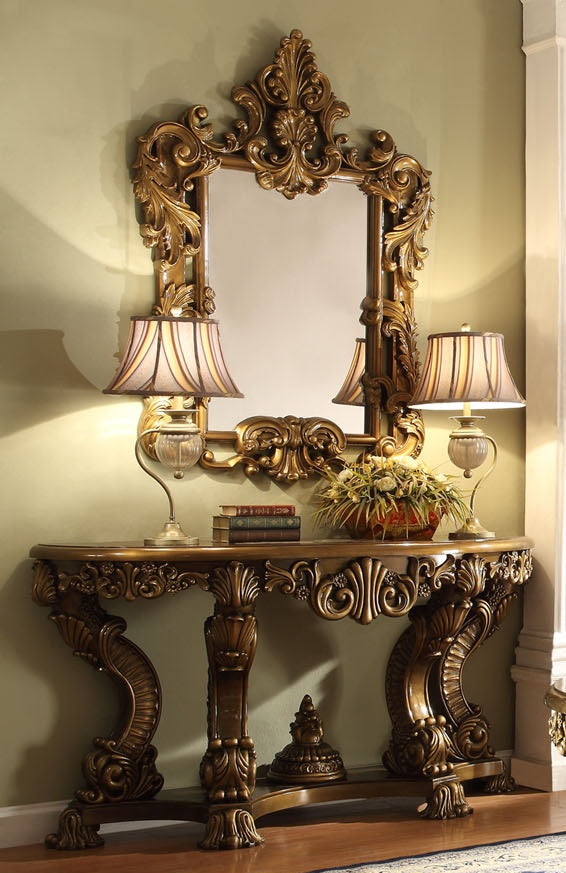 Console Table in Metallic Antique Gold and Perfect Brown