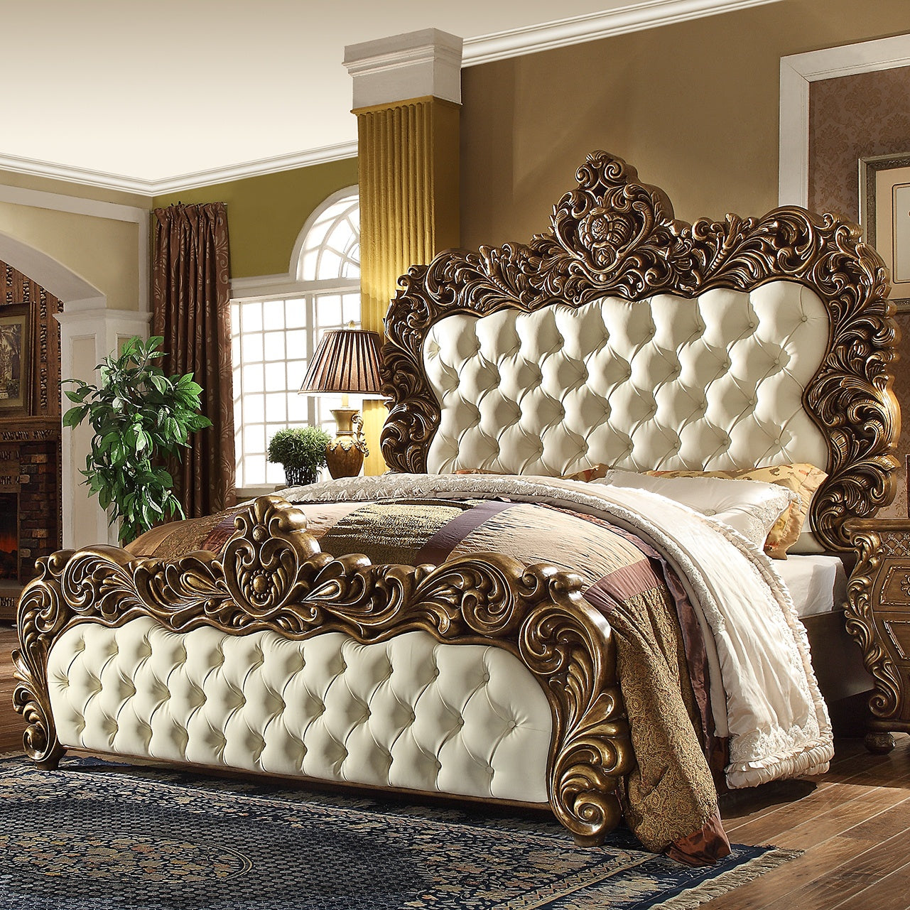 California King Bed in Metallic Antique Gold / Perfect Brown