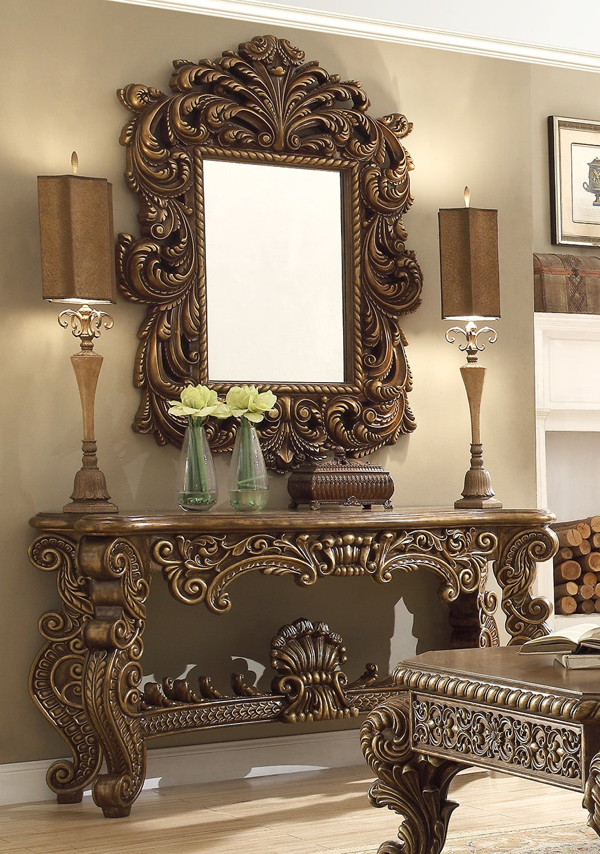 Console Table in Metallic Antique Gold and Perfect Brown